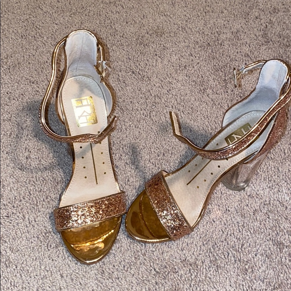 Gold Glittery Shoes w/ Clear Heel!